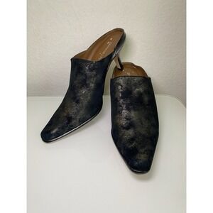 Donald J Pilner Women's Soft Black Metallic Shimmer Mules Size 6 Heeled Slip-on